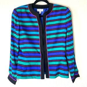 Vintage Adrianna Papell Vintage Silk Colorful Striped Blazer Size 10 Medium